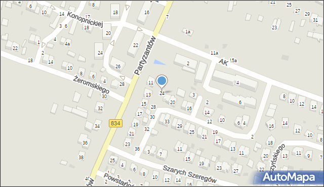 Bychawa, Grota-Roweckiego Stefana, gen., 24, mapa Bychawa