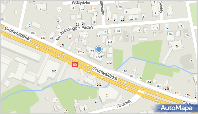 Bydgoszcz, Grunwaldzka, 172a, mapa Bydgoszczy