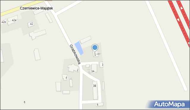 Czerniewice, Grabkowska, 1, mapa Czerniewice