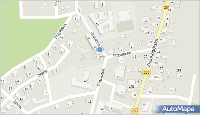 Czerwieńsk, Graniczna, 10, mapa Czerwieńsk