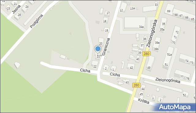 Czerwieńsk, Graniczna, 21, mapa Czerwieńsk