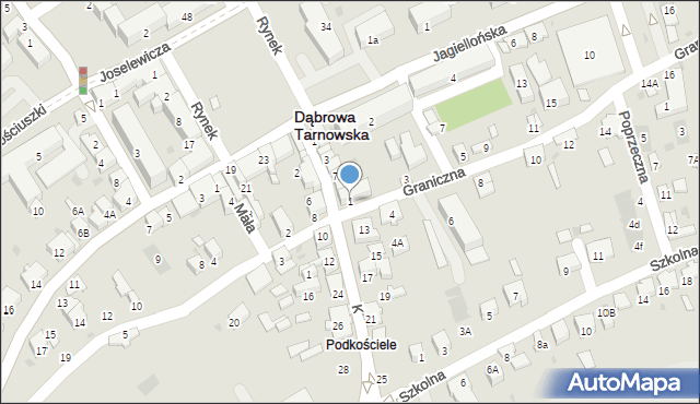 Dąbrowa Tarnowska, Graniczna, 1, mapa Dąbrowa Tarnowska