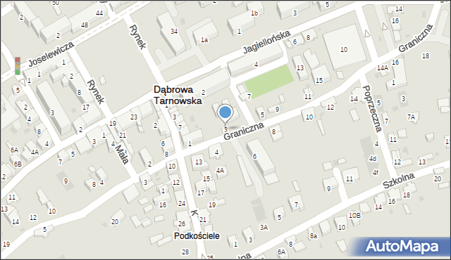 Dąbrowa Tarnowska, Graniczna, 3, mapa Dąbrowa Tarnowska