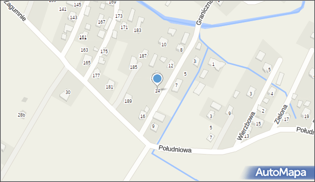 Długie, Graniczna, 14, mapa Długie