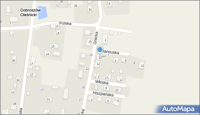 Dobroszów Oleśnicki, Grecka, 14, mapa Dobroszów Oleśnicki