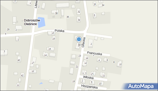 Dobroszów Oleśnicki, Grecka, 25, mapa Dobroszów Oleśnicki