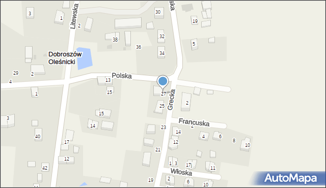 Dobroszów Oleśnicki, Grecka, 27, mapa Dobroszów Oleśnicki