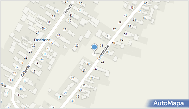 Dziedzice, Graniczna, 31, mapa Dziedzice