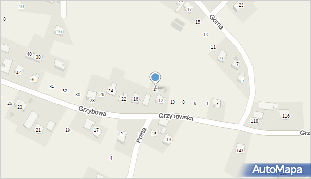 Gdów, Grzybowa, 14, mapa Gdów