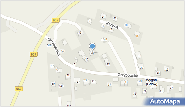 Gdów, Grzybowska, 34, mapa Gdów