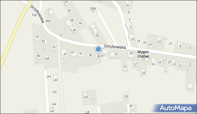 Gdów, Grzybowska, 37, mapa Gdów