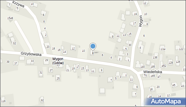 Gdów, Grzybowska, 8, mapa Gdów