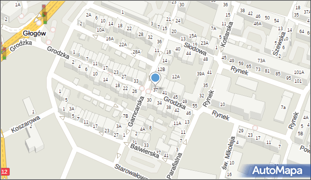 Głogów, Grodzka, 37, mapa Głogów