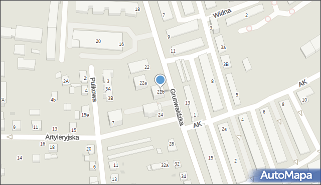 Gniezno, Grunwaldzka, 22b, mapa Gniezna