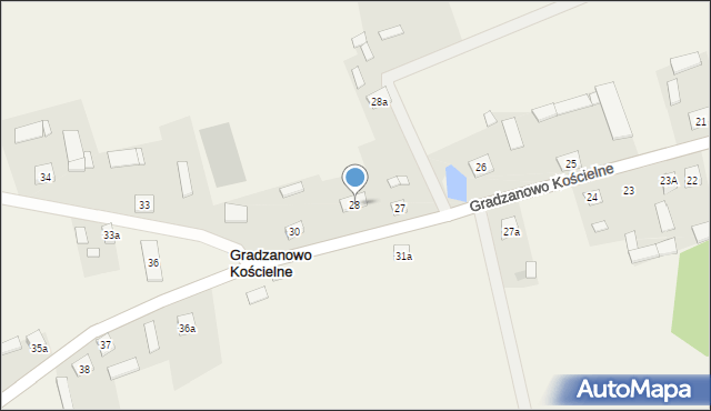 Gradzanowo Kościelne, Gradzanowo Kościelne, 28, mapa Gradzanowo Kościelne