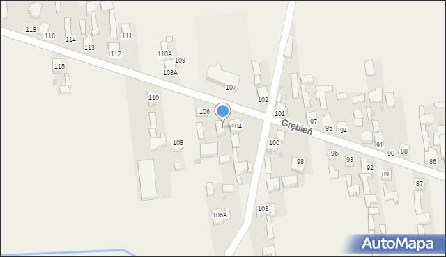 Grębień, Grębień, 105, mapa Grębień