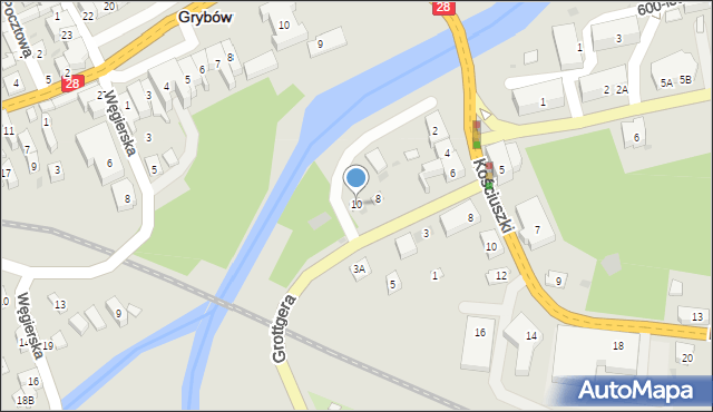 Grybów, Grottgera Artura, 10, mapa Grybów