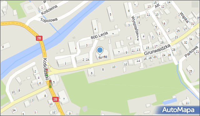 Grybów, Grunwaldzka, 5A, mapa Grybów