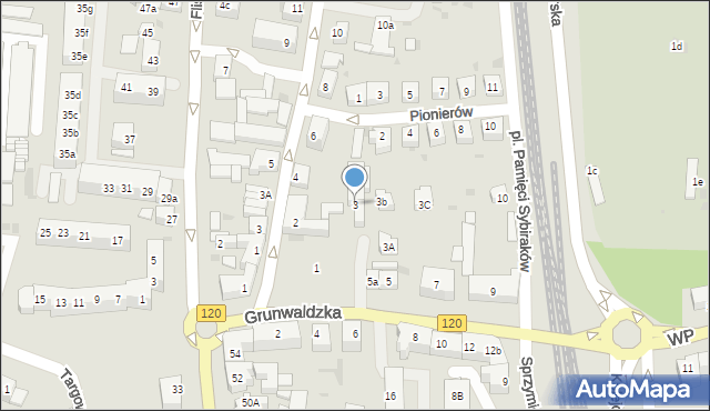 Gryfino, Grunwaldzka, 3, mapa Gryfino