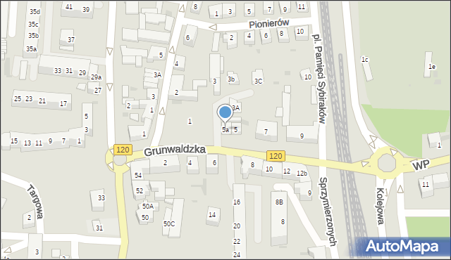 Gryfino, Grunwaldzka, 5a, mapa Gryfino