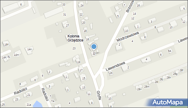 Grzędzice, Gryfa, 12, mapa Grzędzice