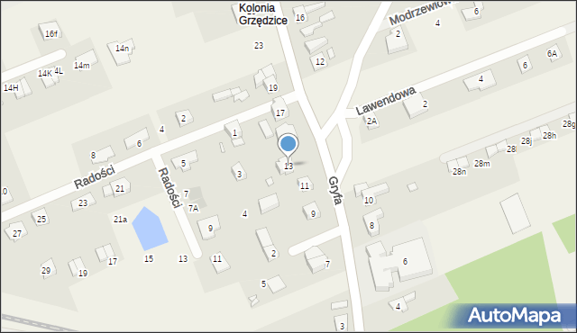 Grzędzice, Gryfa, 13, mapa Grzędzice