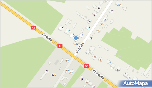 Grzybów, Grzybów, 12B, mapa Grzybów