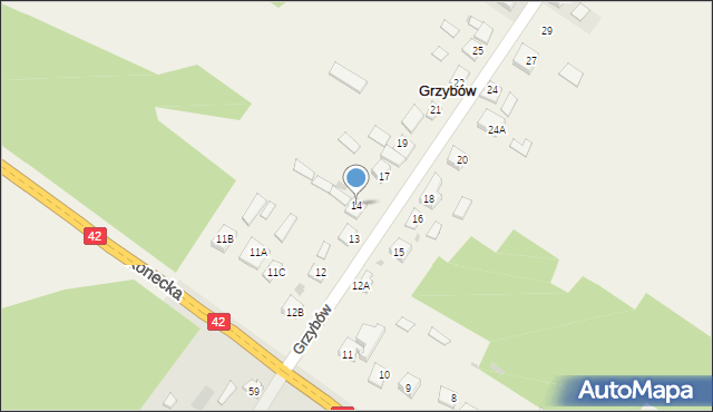 Grzybów, Grzybów, 14, mapa Grzybów