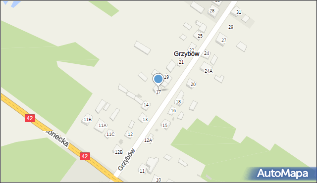 Grzybów, Grzybów, 17, mapa Grzybów