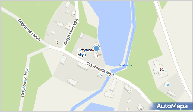 Grzybowski Młyn, Grzybowski Młyn, 11, mapa Grzybowski Młyn