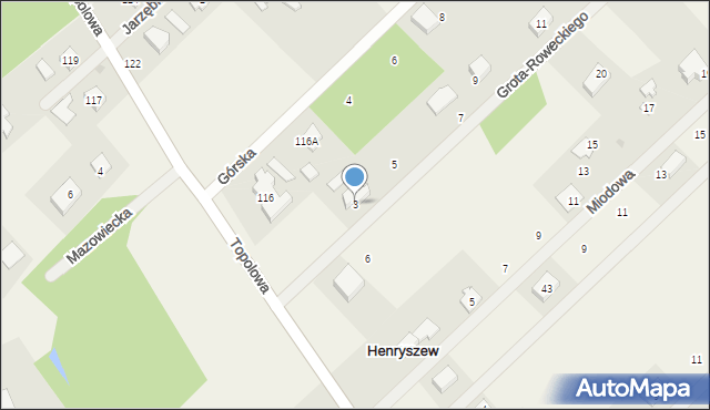 Henryszew, Grota-Roweckiego Stefana, gen., 3, mapa Henryszew