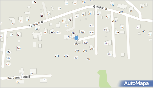 Jasło, Graniczna, 30e, mapa Jasła