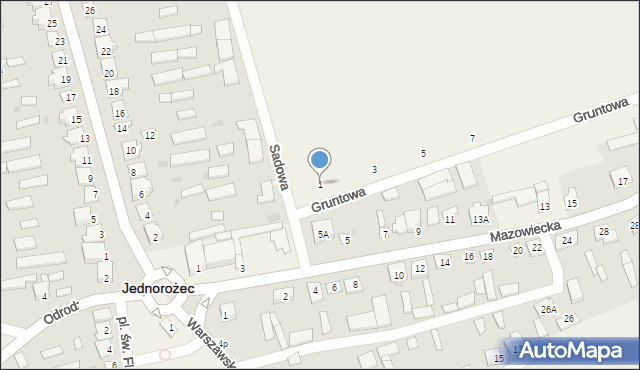 Jednorożec, Gruntowa, 1, mapa Jednorożec