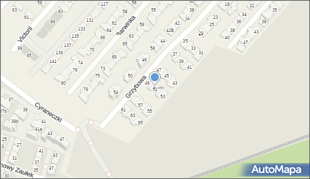 Józefosław, Grzybowa, 51, mapa Józefosław