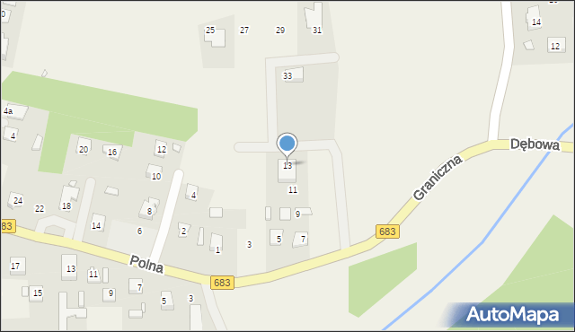 Julianów, Graniczna, 13, mapa Julianów