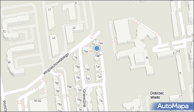 Kalisz, Graniczna, 74e, mapa Kalisza