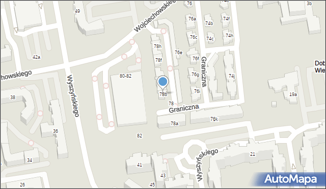 Kalisz, Graniczna, 78b, mapa Kalisza