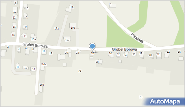 Kaniów, Grobel Borowa, 26, mapa Kaniów