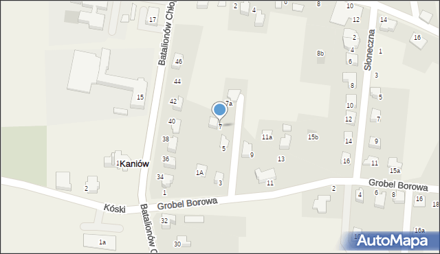 Kaniów, Grobel Borowa, 7, mapa Kaniów
