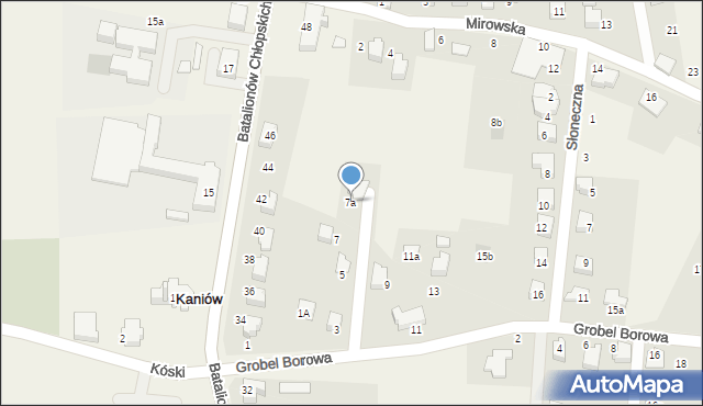 Kaniów, Grobel Borowa, 7a, mapa Kaniów