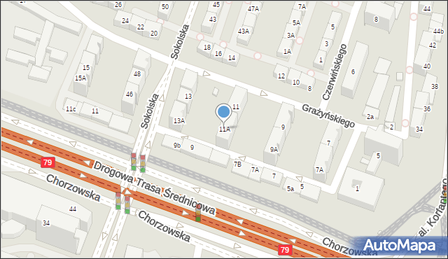 Katowice, Grażyńskiego Michała, 11A, mapa Katowic
