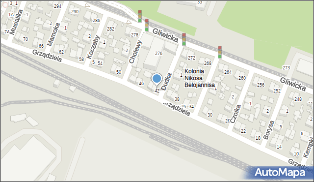 Katowice, Grządziela Jakuba, 42, mapa Katowic