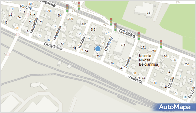 Katowice, Grządziela Jakuba, 50, mapa Katowic