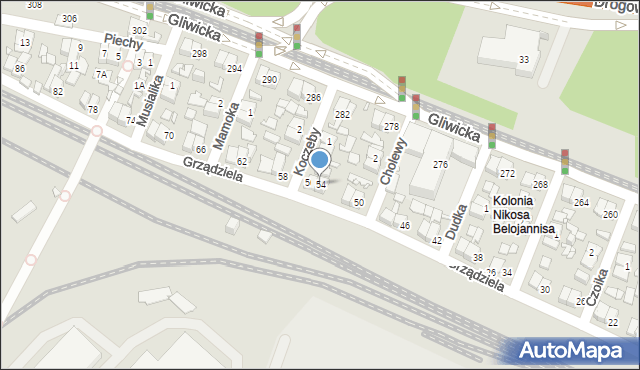 Katowice, Grządziela Jakuba, 54, mapa Katowic