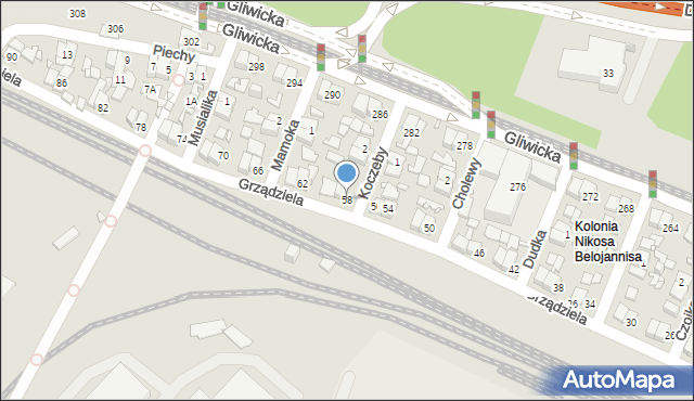 Katowice, Grządziela Jakuba, 58, mapa Katowic