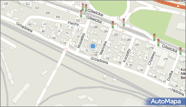 Katowice, Grządziela Jakuba, 68, mapa Katowic