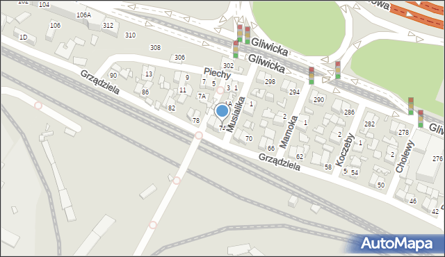 Katowice, Grządziela Jakuba, 74, mapa Katowic
