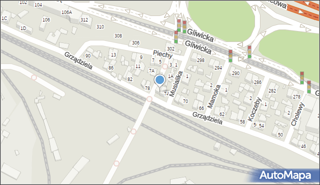 Katowice, Grządziela Jakuba, 76, mapa Katowic