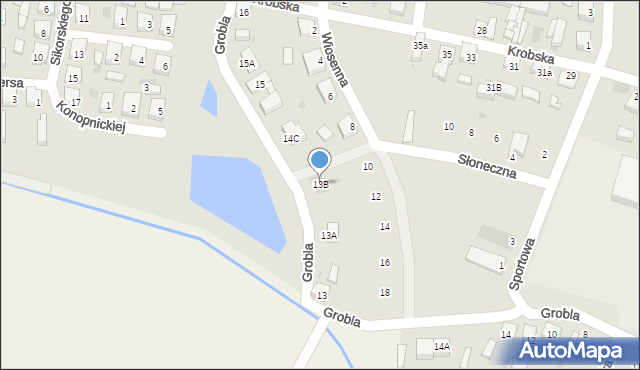 Kobylin, Grobla, 13B, mapa Kobylin