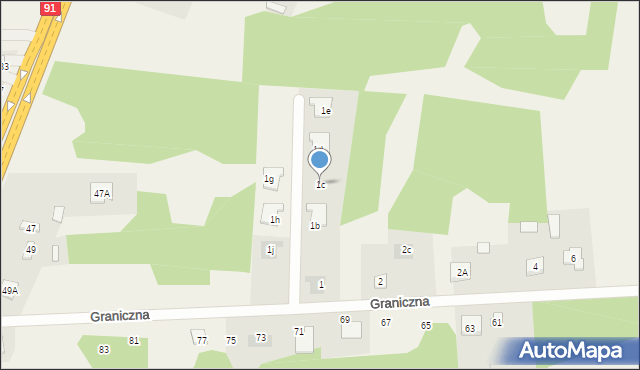 Kolonia Poczesna, Graniczna, 1c, mapa Kolonia Poczesna